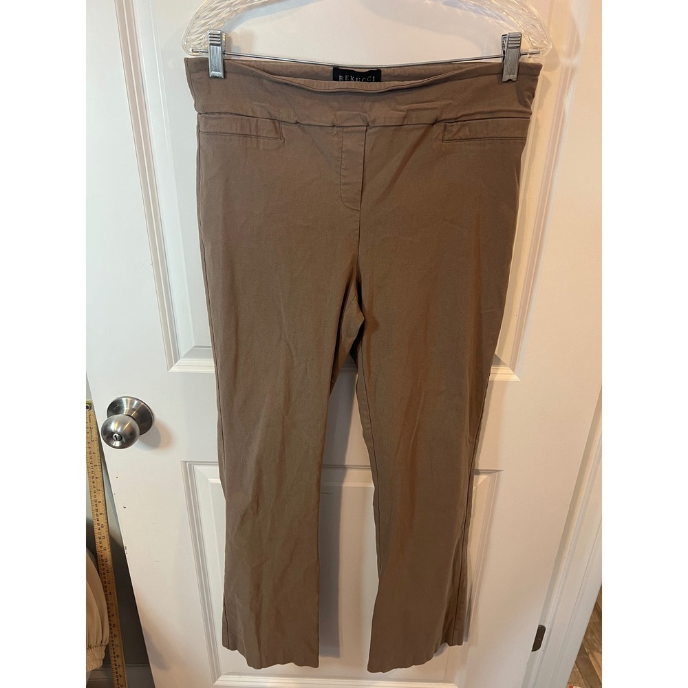 Rekucci Womens Dress Pants Tummy Control Mocha Brown Size 12